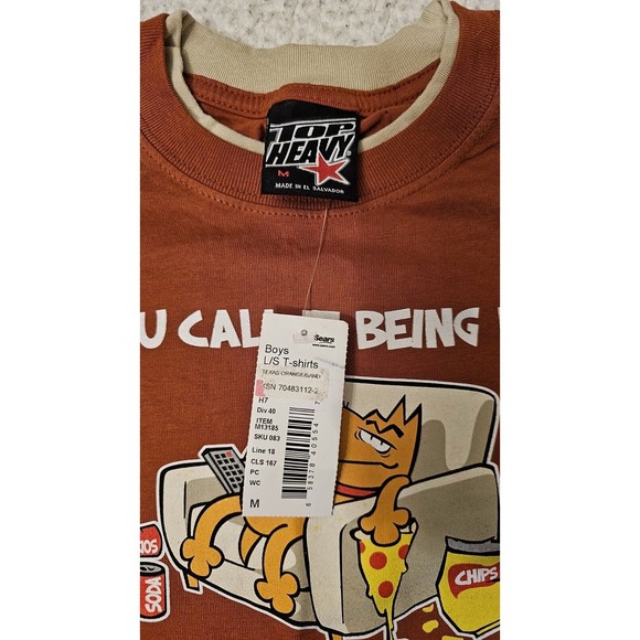 Top Heavy Boys SZ M SHIRT Orange Cat Long Sleeve Cotton Skater Y2K NWT vintage - Picture 4 of 5